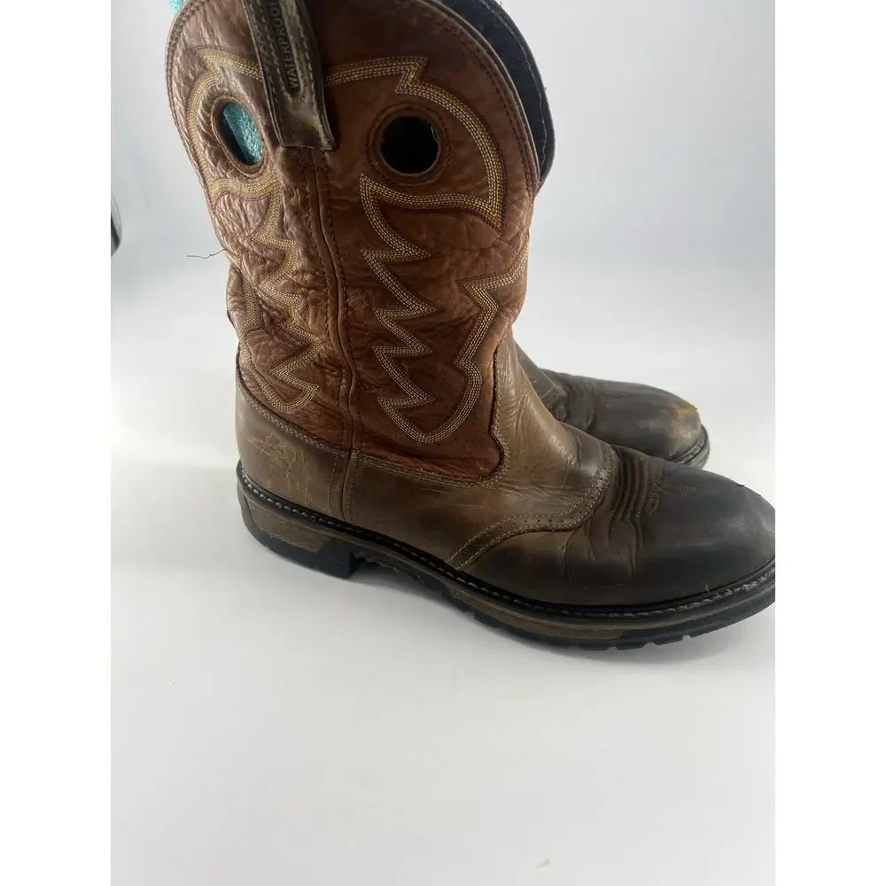 ROCKY Roper Cowboy Boots Mens Sz 12 M Brown Leather Western Rodeo Sddle Azt Ocre